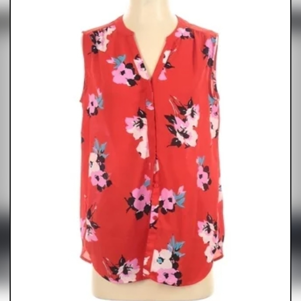NWT CHELSEA & THEODORE RED SLEEVELESS FLORAL BLOUSE LARGE